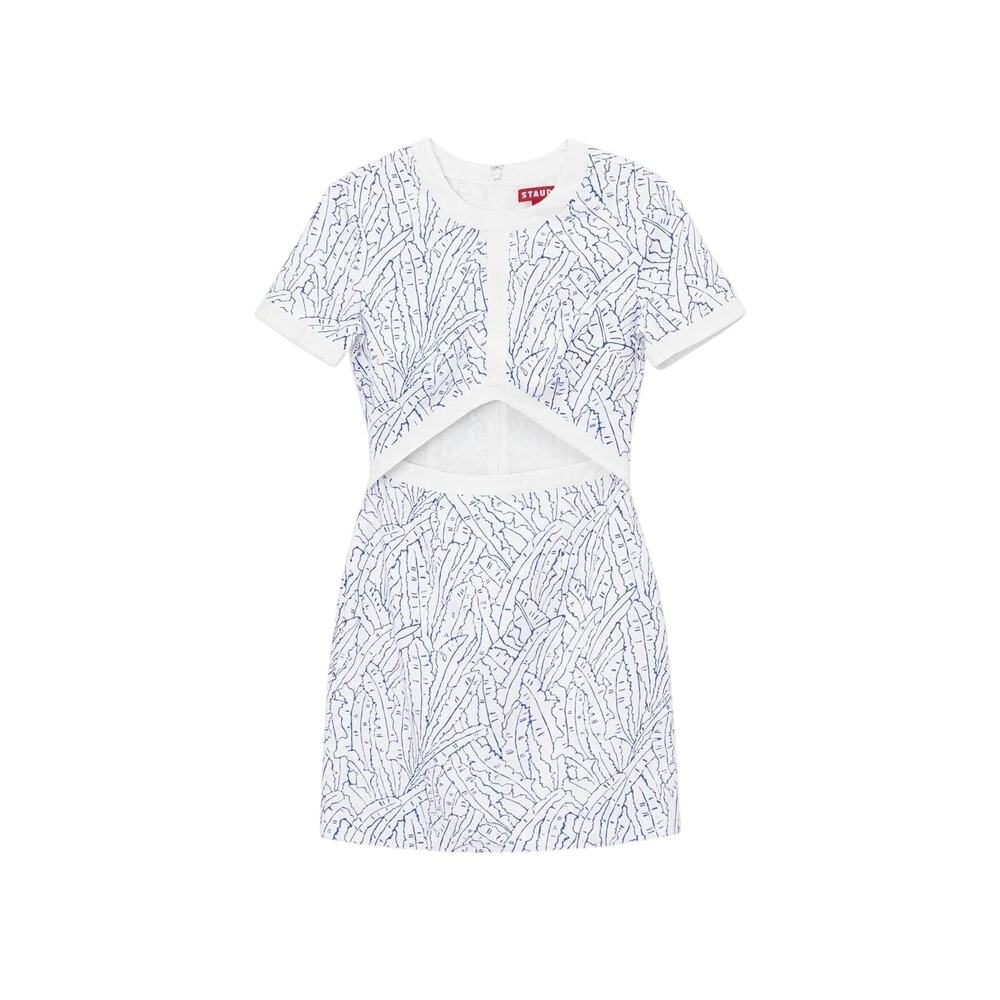 STAUD White and Blue Mini Dress